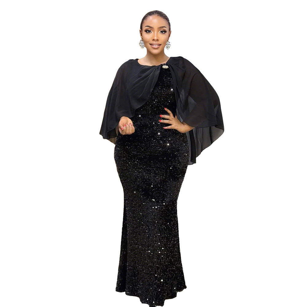 Habit :Robe longue élégante à sequins pour femme, idéale pour une soirée de gala ou un banquet.