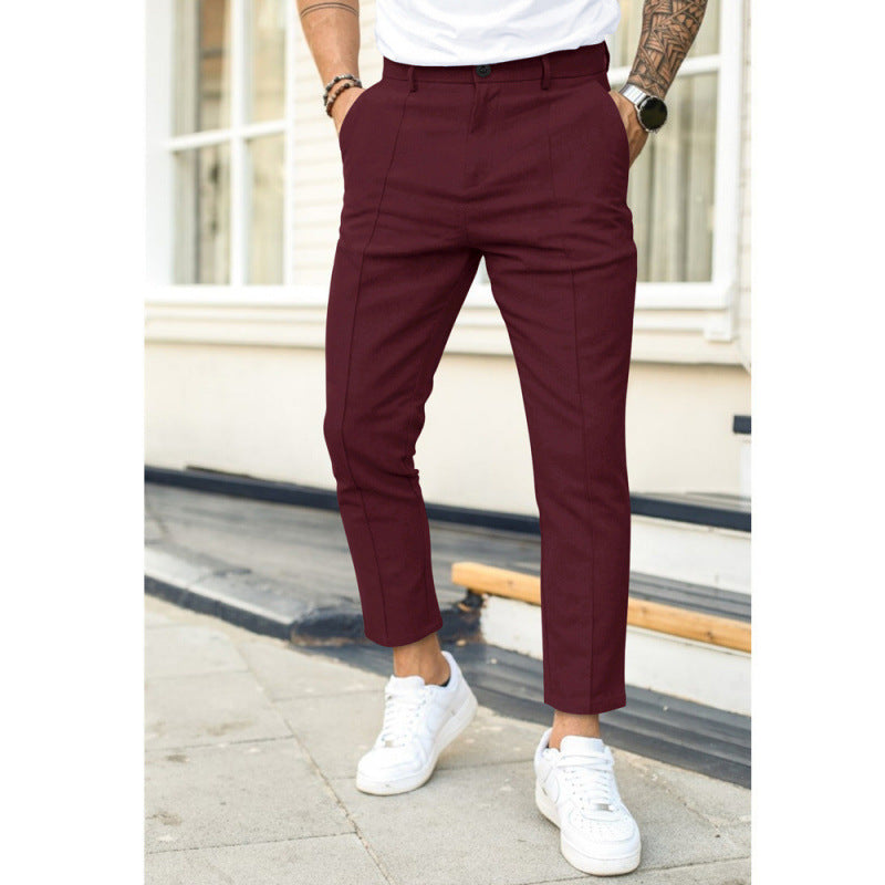 Pantalon décontracté uni à double pli pour homme