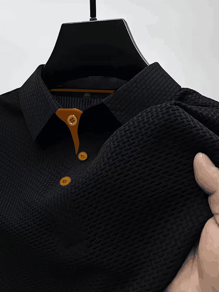 T-shirt à manches courtes en soie glacée pour homme, col rond, couleur unie d'été