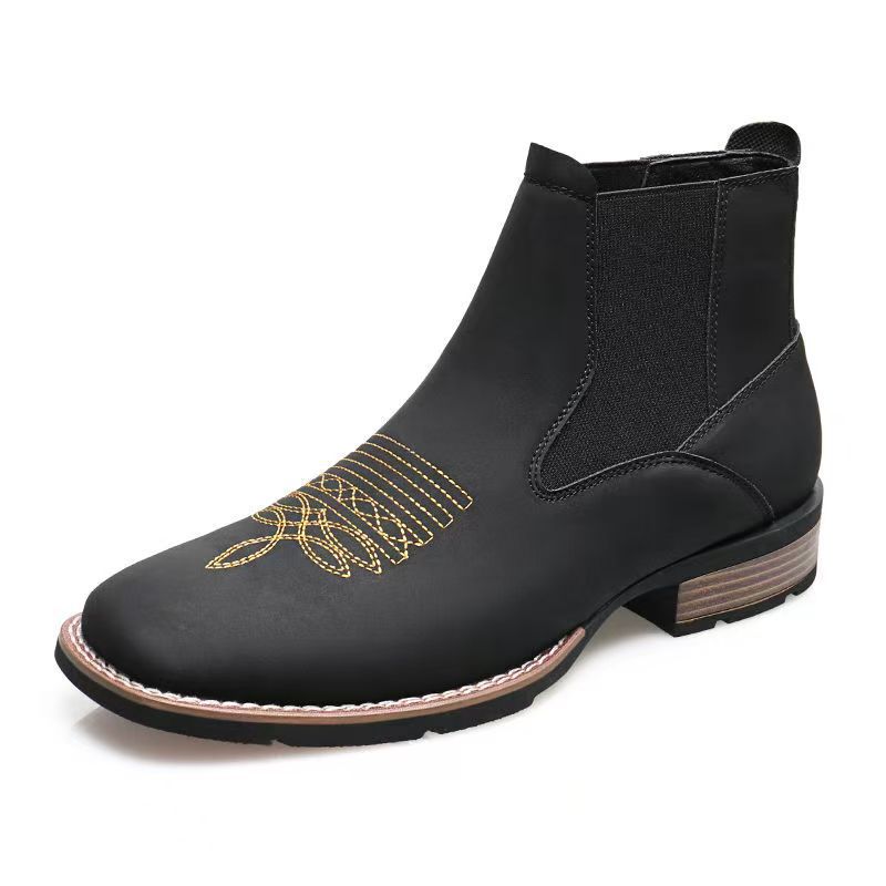 Bottes en cuir Chelsea pour homme, décontractées, à bout carré, à enfiler