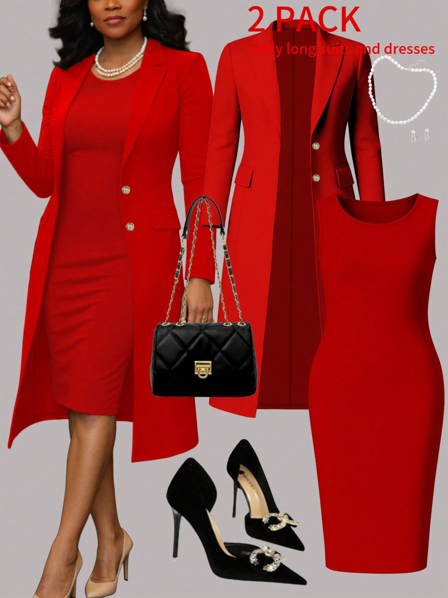 Ensemble pour femmes : costume à manches longues et robe sans manches