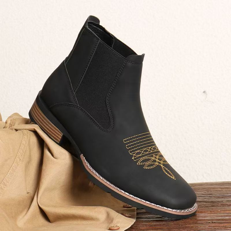Bottes en cuir Chelsea pour homme, décontractées, à bout carré, à enfiler
