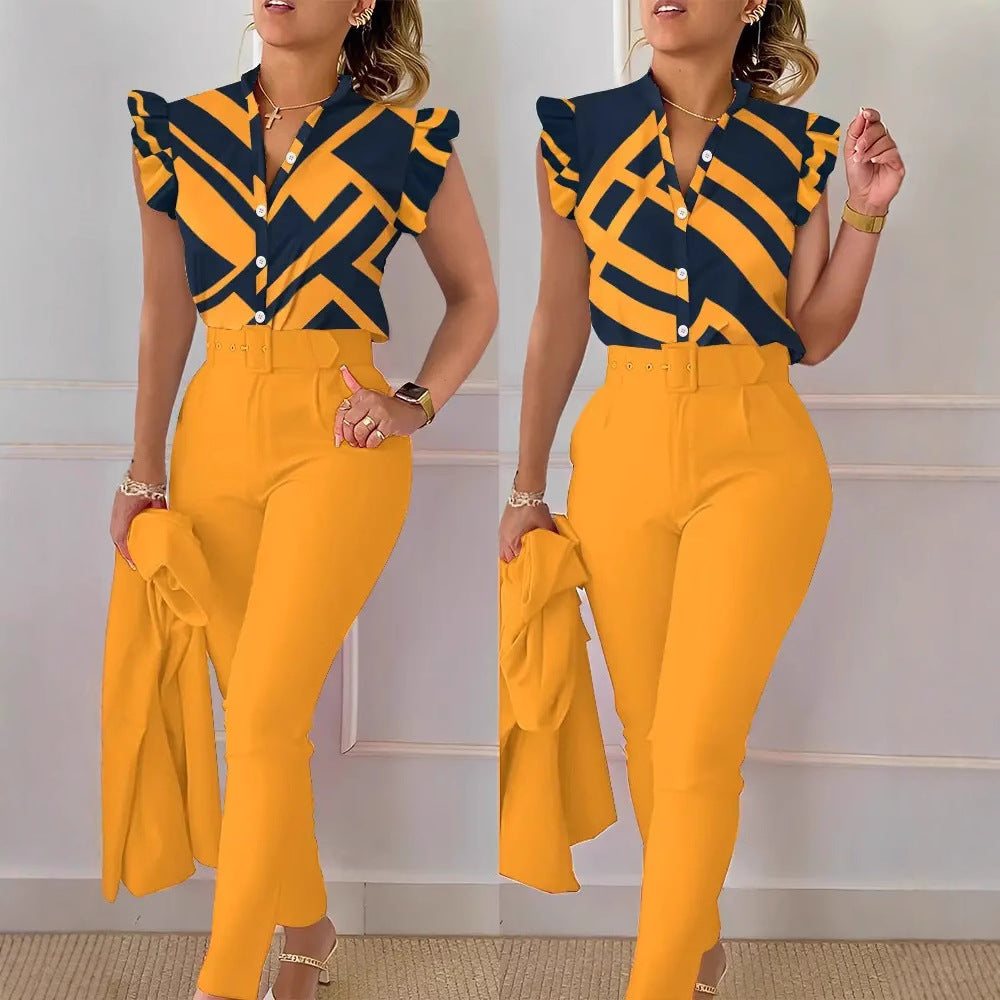 Ensemble haut et pantalon imprimé lotus tendance