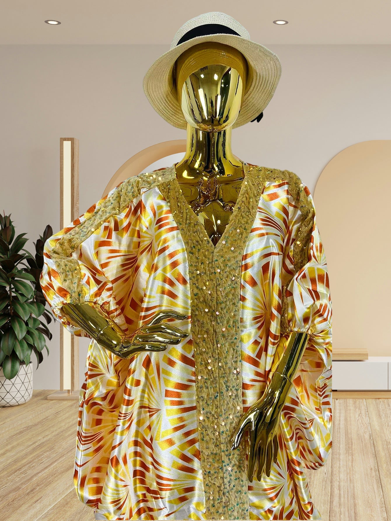 Habit :Robe patchwork à sequins et col en V