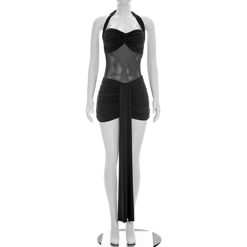 Robe courte dos nu en maille unie pour femme