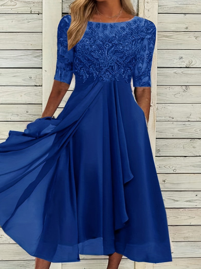 Robe élégante en dentelle en chiffon ajourée cousue