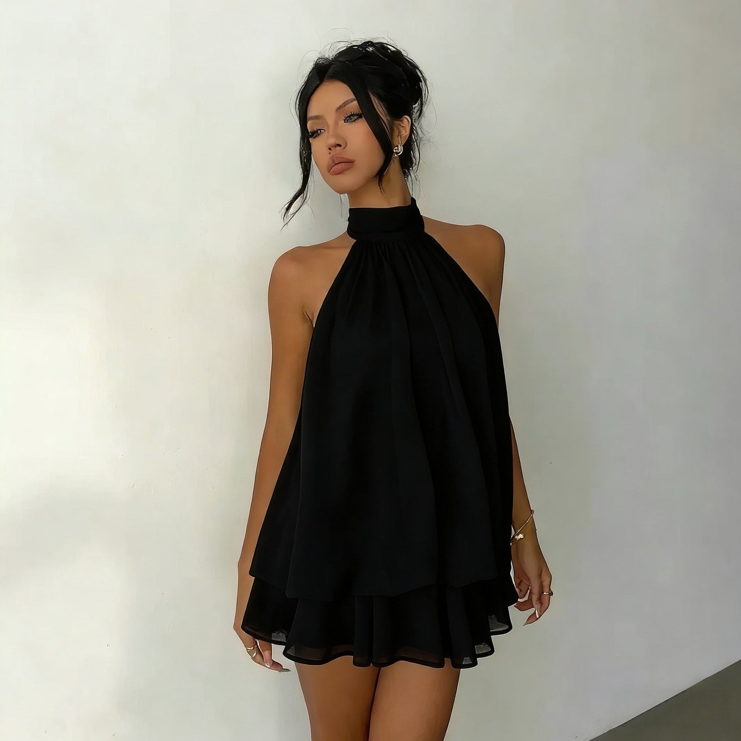 Robe femme à encolure américaine, taille haute, coupe A