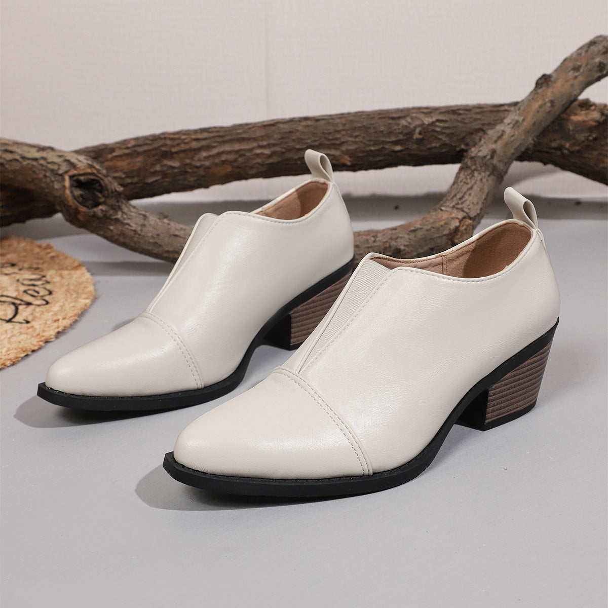 Chaussures pour femmes à élastique Chelsea, talon épais, bout pointu