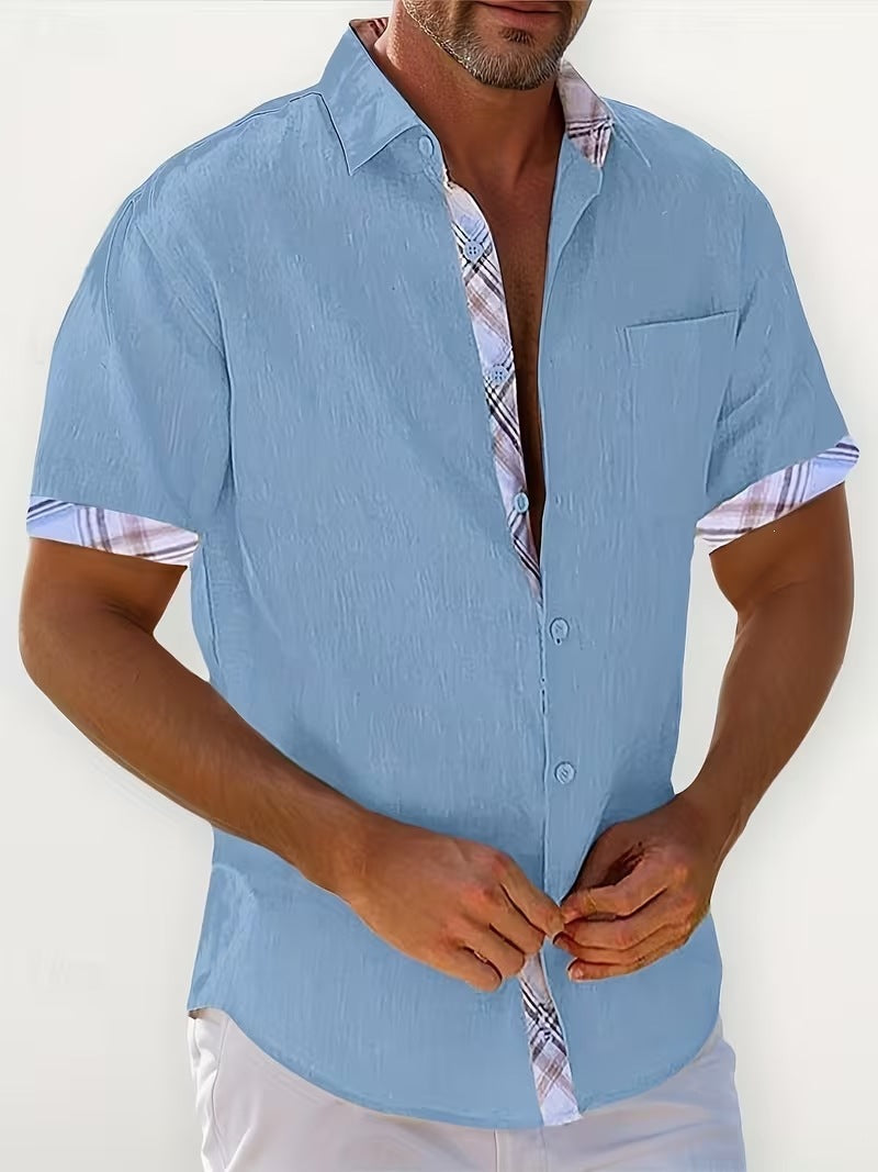 Chemise d'été imprimée européenne et américaine à manches courtes pour homme, coupe ample, grande taille, col à revers.