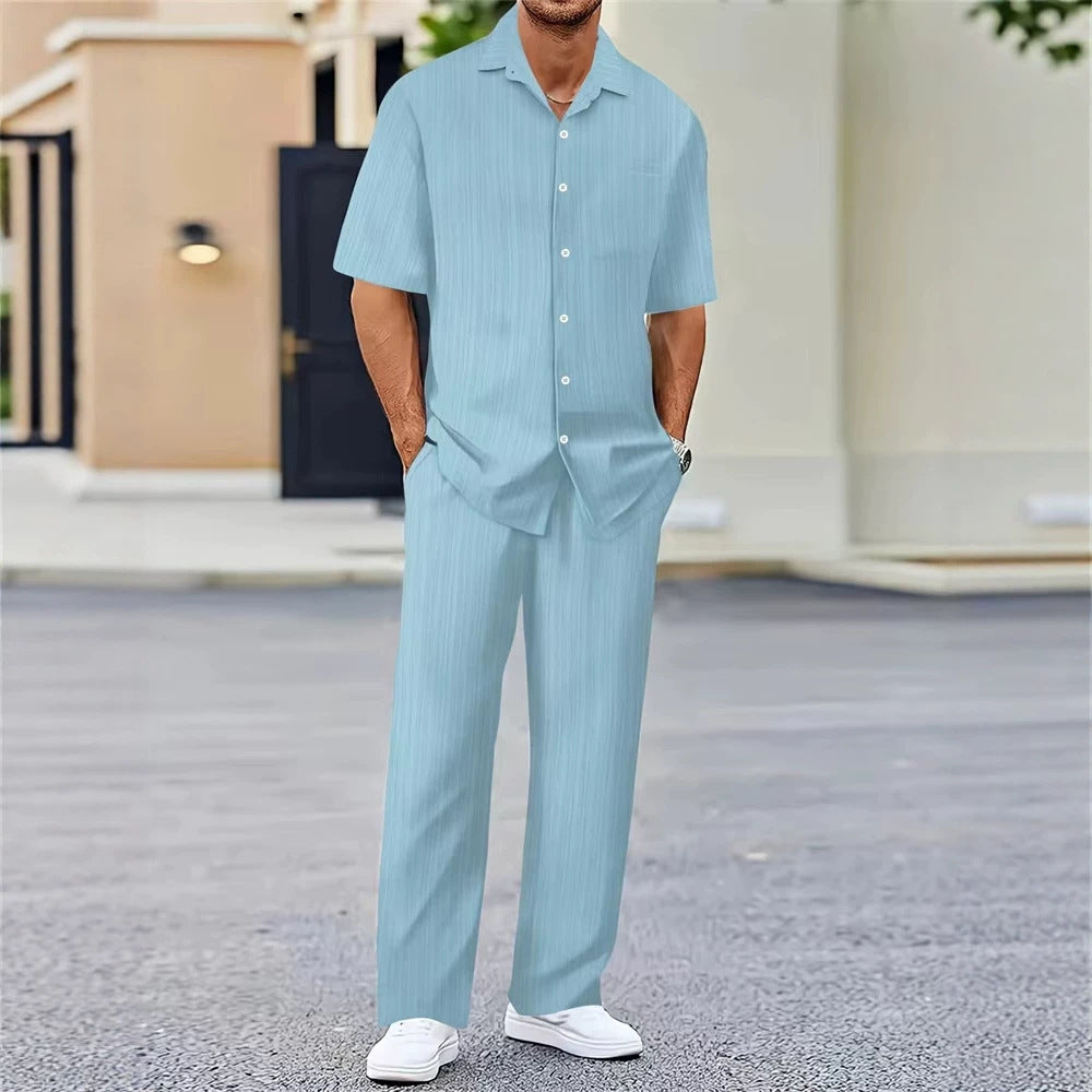 Habit :Chemise en cardigan boutonné pour homme à la plage, pantalon décontracté