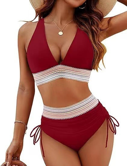 Maillot de bain femme sexy taille haute avec fente et décolleté plongeant