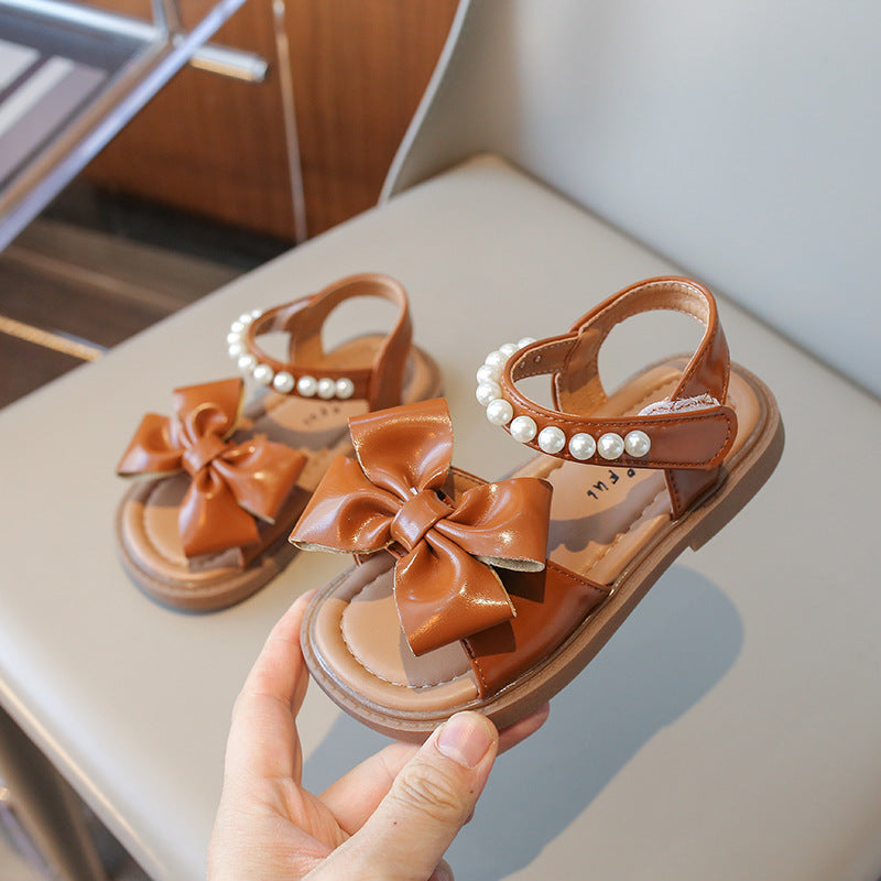 Sandales pour filles avec nœud en perles et semelle souple