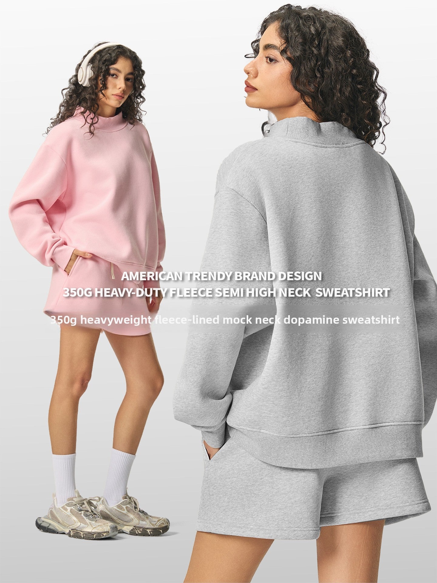Sweat-shirt pour femmes en velours épais à col montant demi