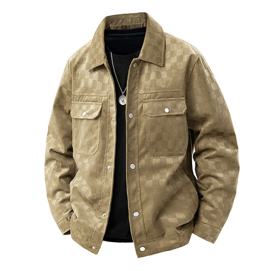 Veste pour hommes en suède à carreaux façon damier
