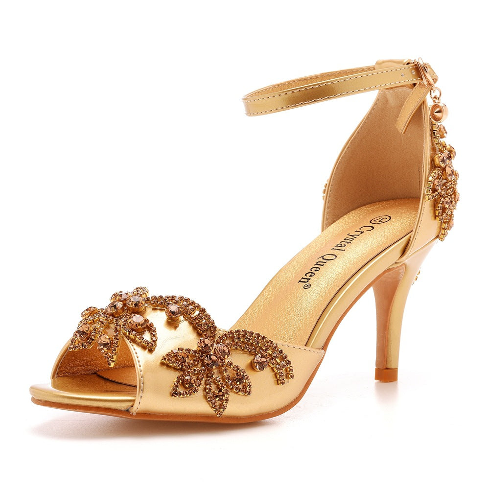 Chaussures :Sandales à talons aiguilles à bout ouvert et strass