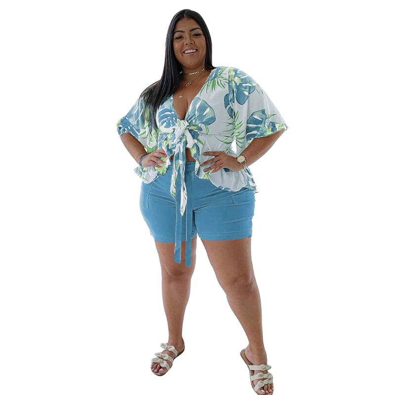T-shirts et shorts décontractés imprimés grande taille