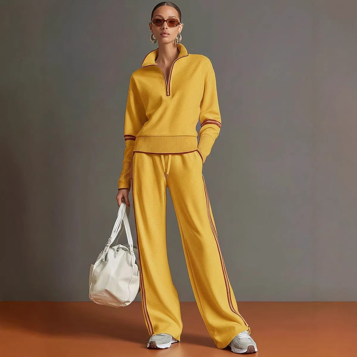 Ensemble de survêtement pour femmes à pantalon large avec cordon de tirage