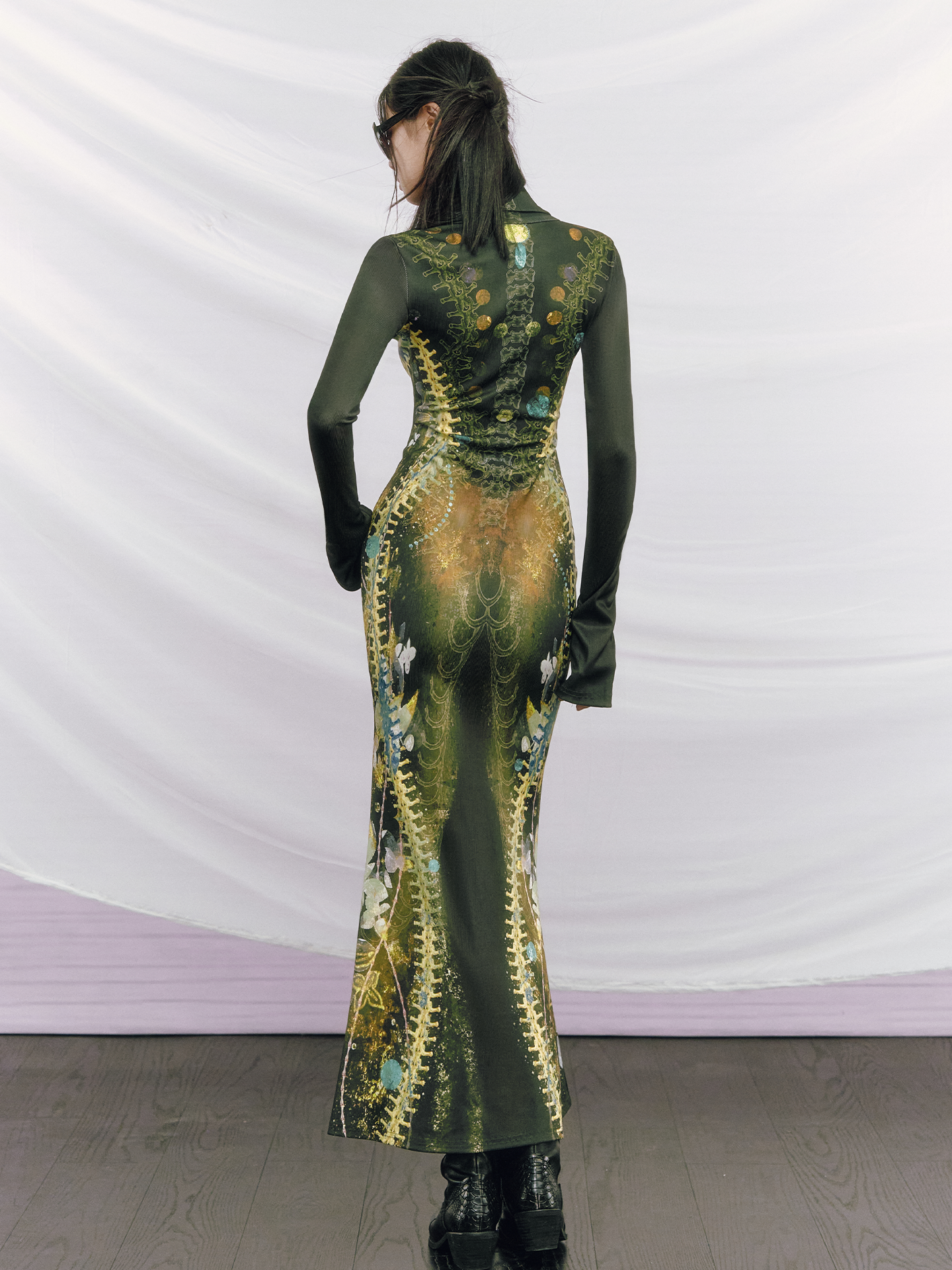 Robe queue de poisson tricotée imprimée