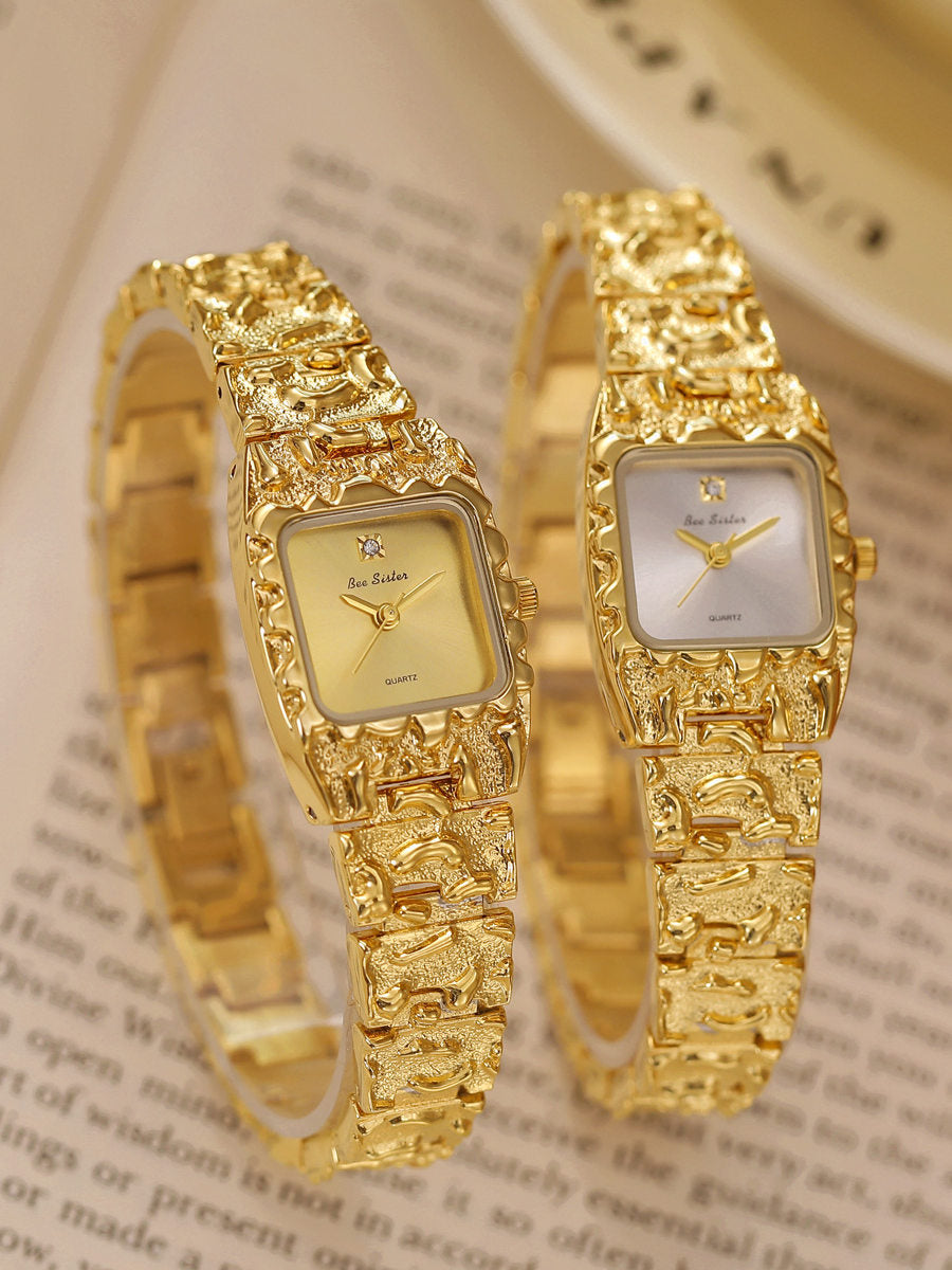 Montre quartz vintage pour femmes avec bracelet en alliage