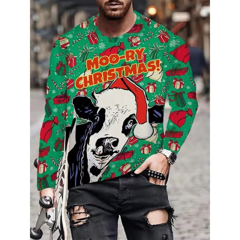 T-shirt homme manches longues à col rond avec impression numérique 3D