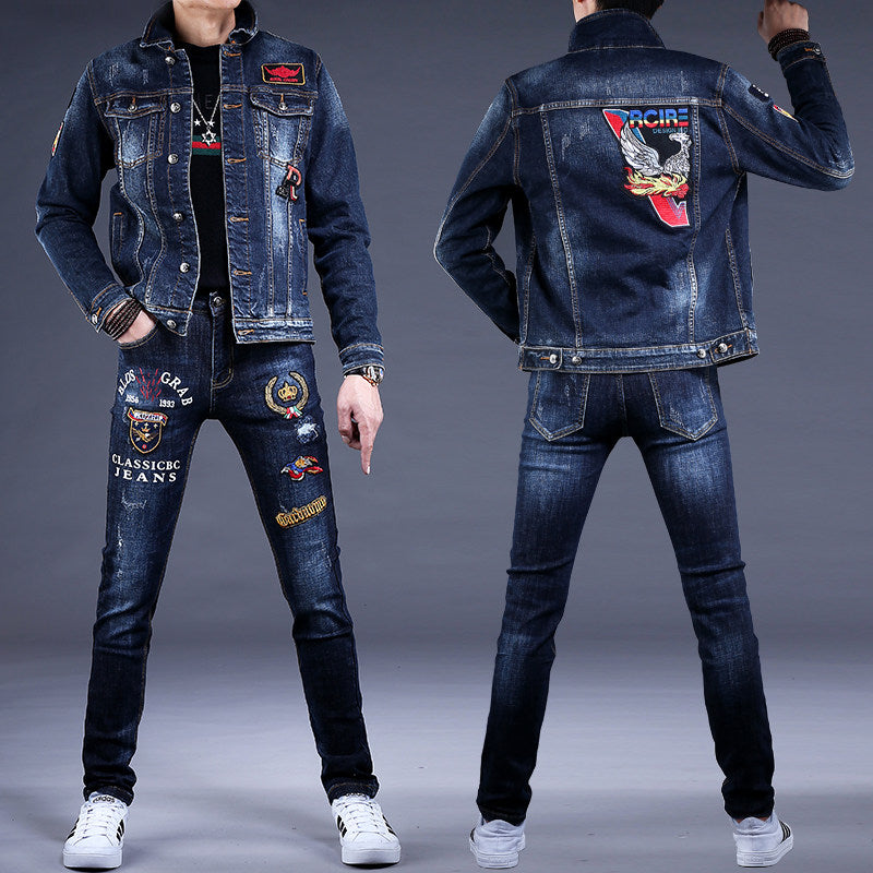 Veste et pantalon en jean brodés pour hommes