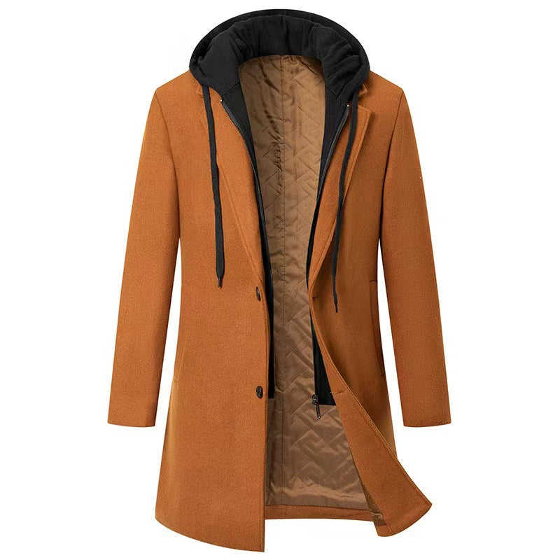 Manteau en laine pour homme coupe slim avec capuche amovible