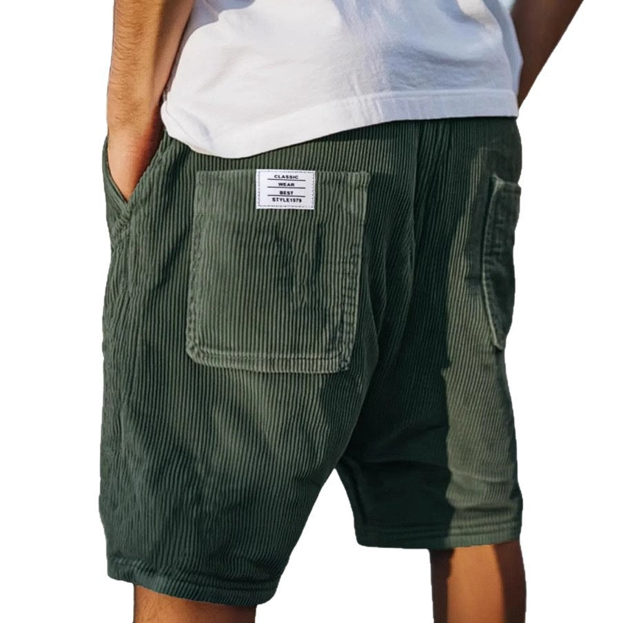 Shorts en velours côtelé vintage pour hommes avec plusieurs poches