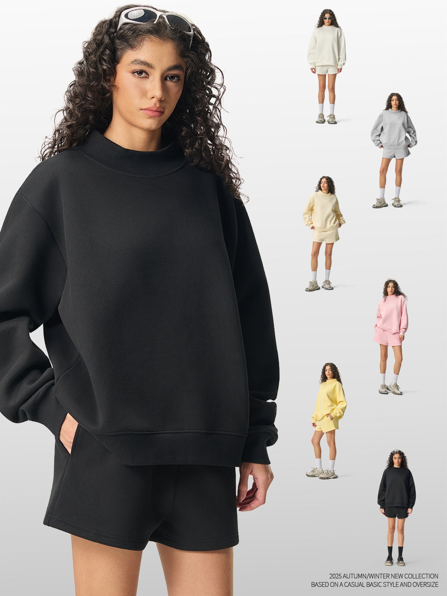 Sweat-shirt pour femmes en velours épais à col montant demi