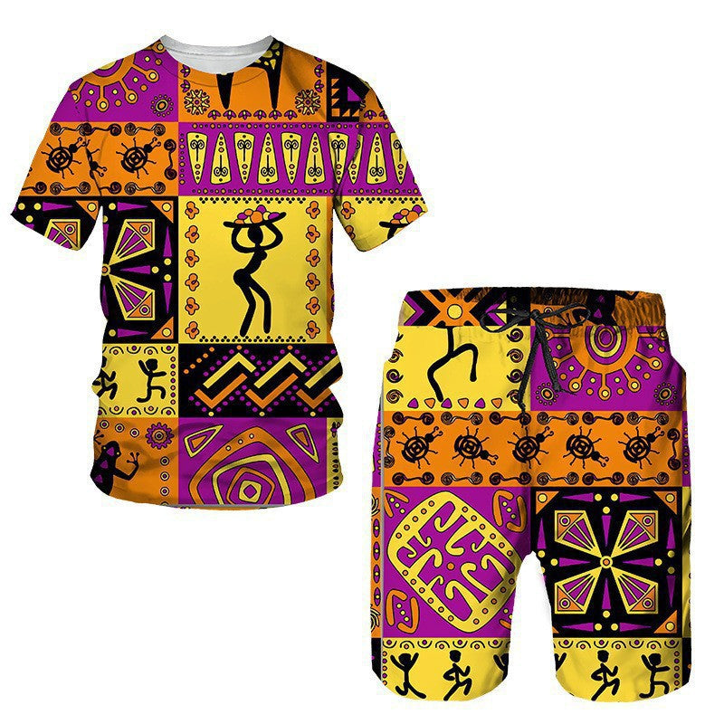 Ensemble T-shirt à manches courtes et short pour hommes en tissu africain
