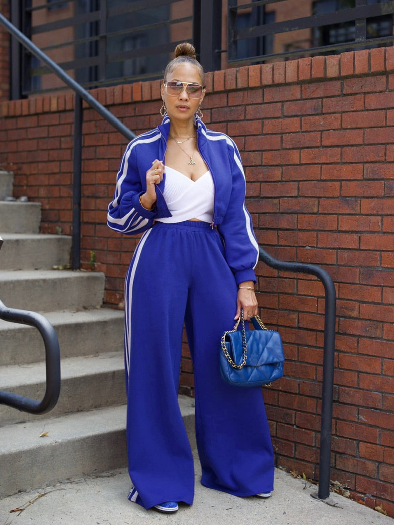 Ensemble sweat à capuche zippé à rayures et pantalon