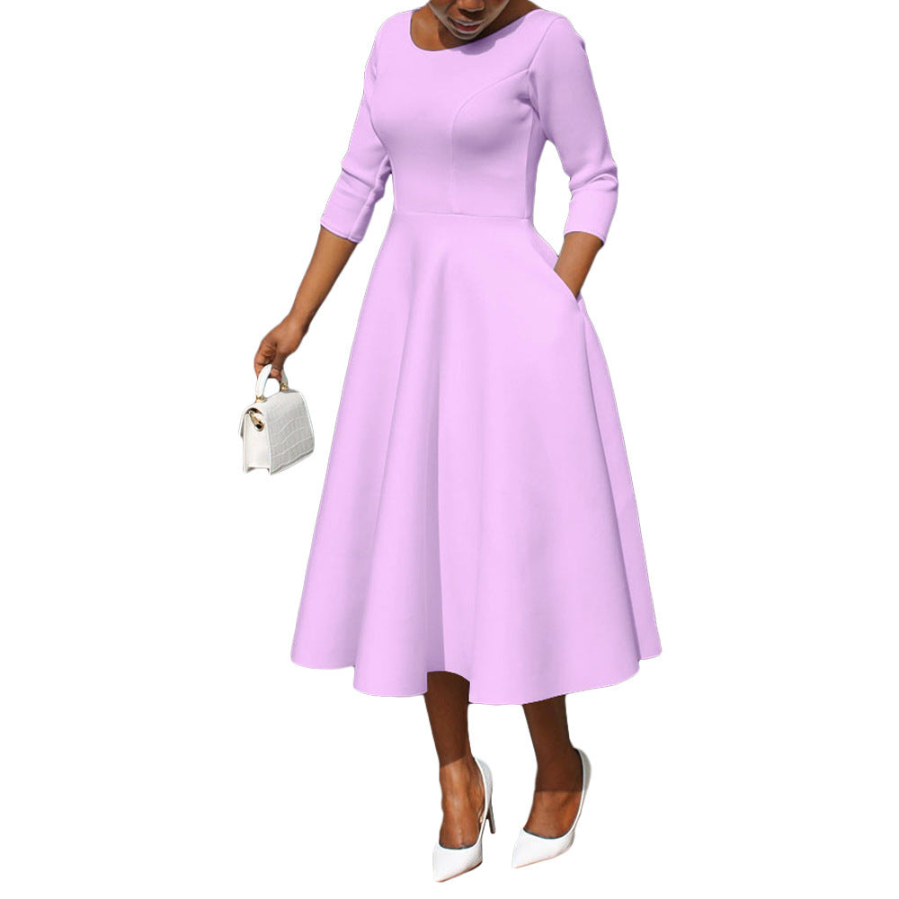 Robe longue pour femmes avec encolure en U et poche à rabat