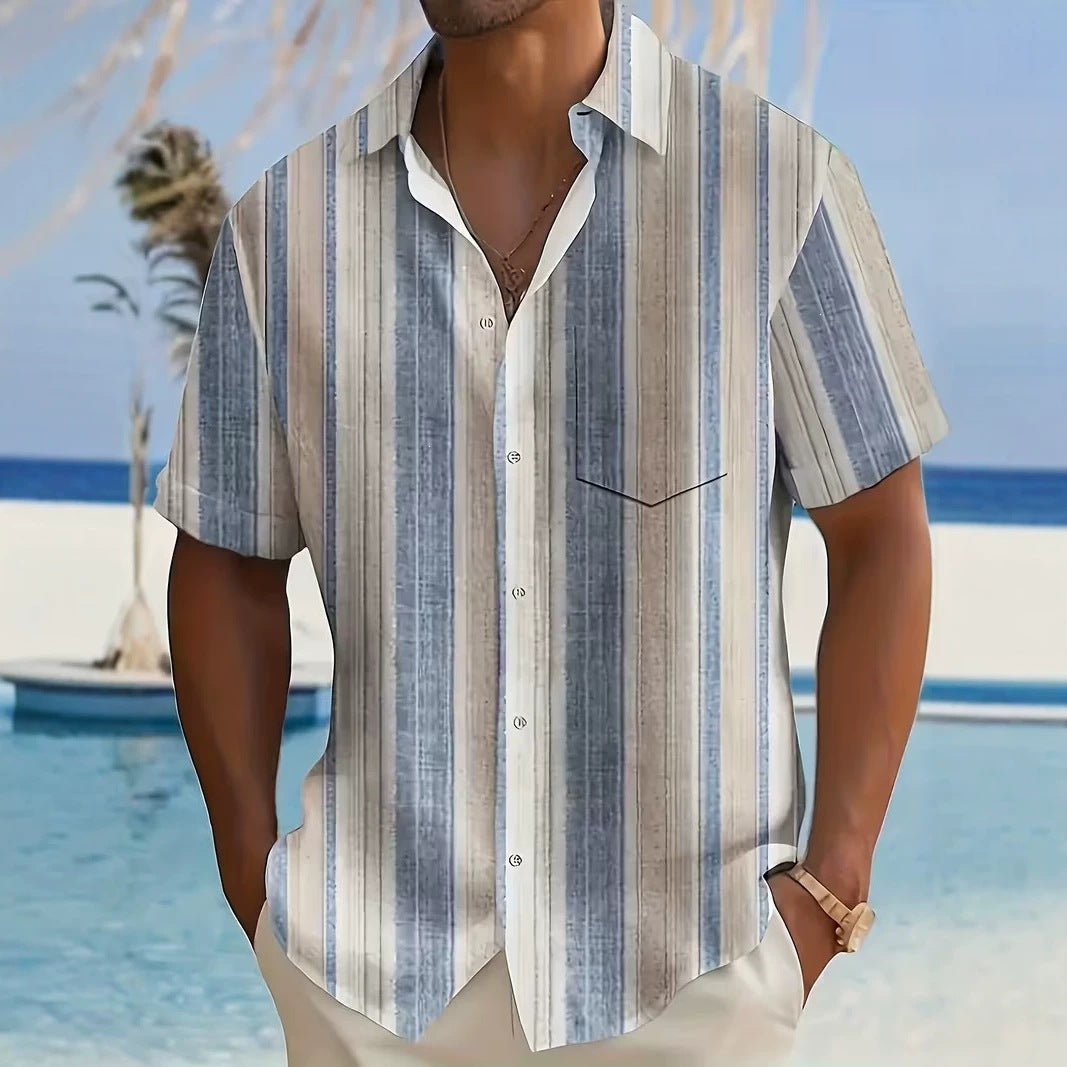Chemise d'été imprimée européenne et américaine à manches courtes pour homme, coupe ample, grande taille, col à revers.