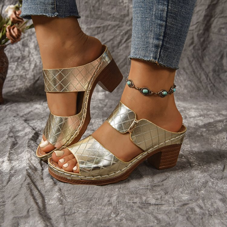 Chaussures :Sandales à talon compensé pour femmes à bout ouvert
