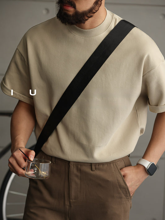 T-shirt en mélange de coton lourd avec col mi-haut