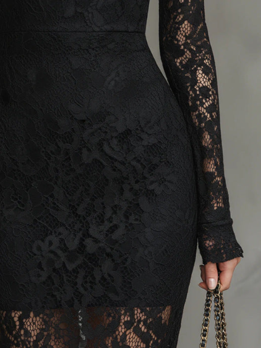 Robe sirène élégante en dentelle extensible noire