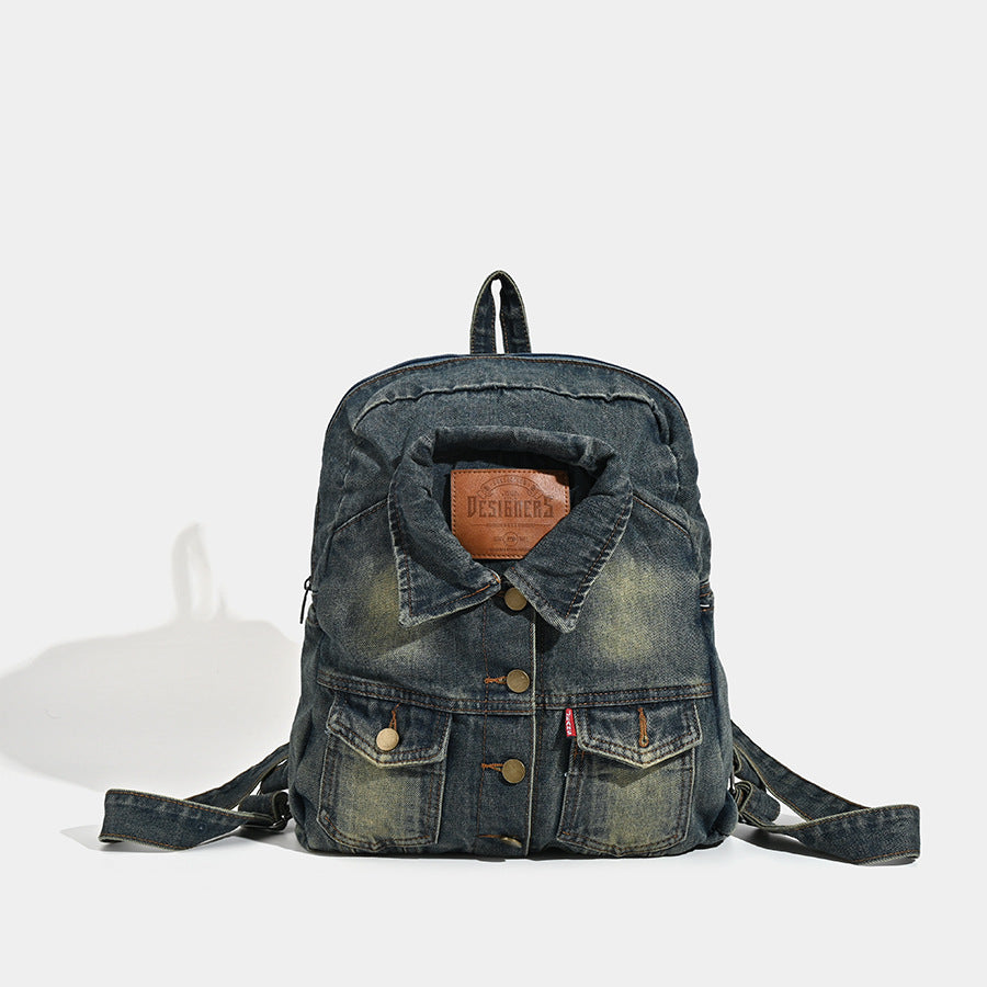Sac à dos en denim lavé grande capacité