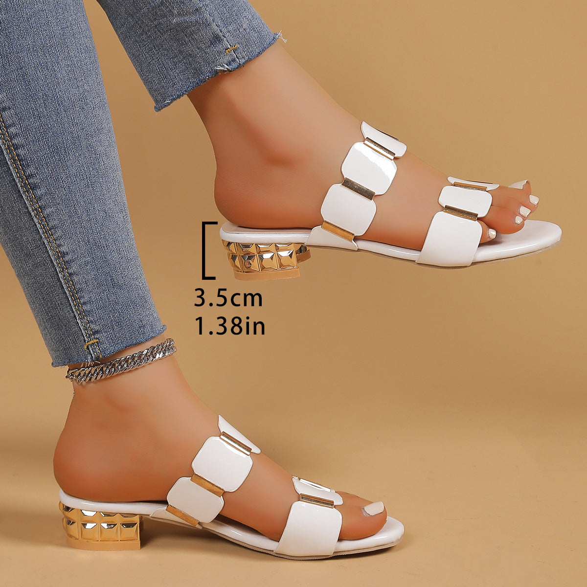 Pantoufles à boucle à talon mi-haut pour femmes