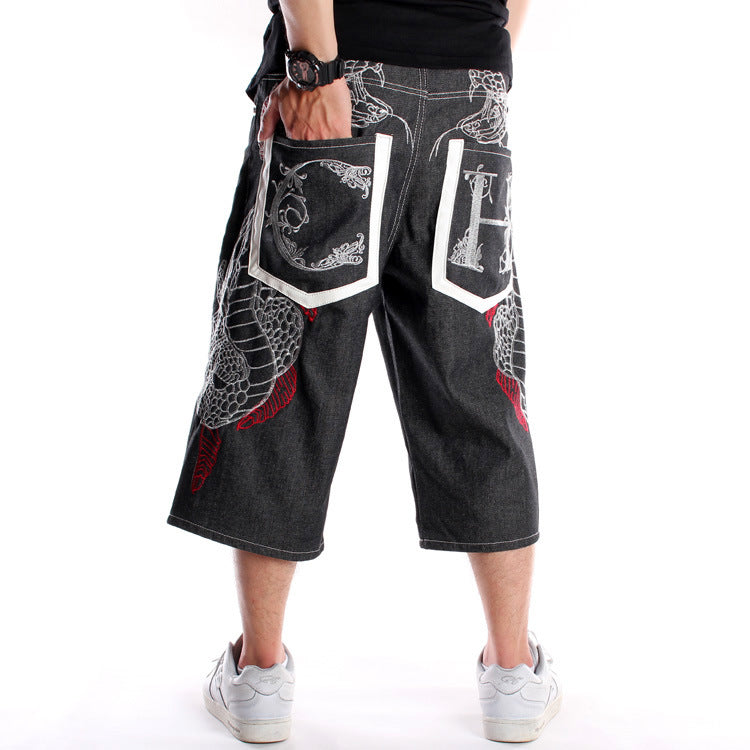 Shorts en jean brodés hip-hop pour hommes