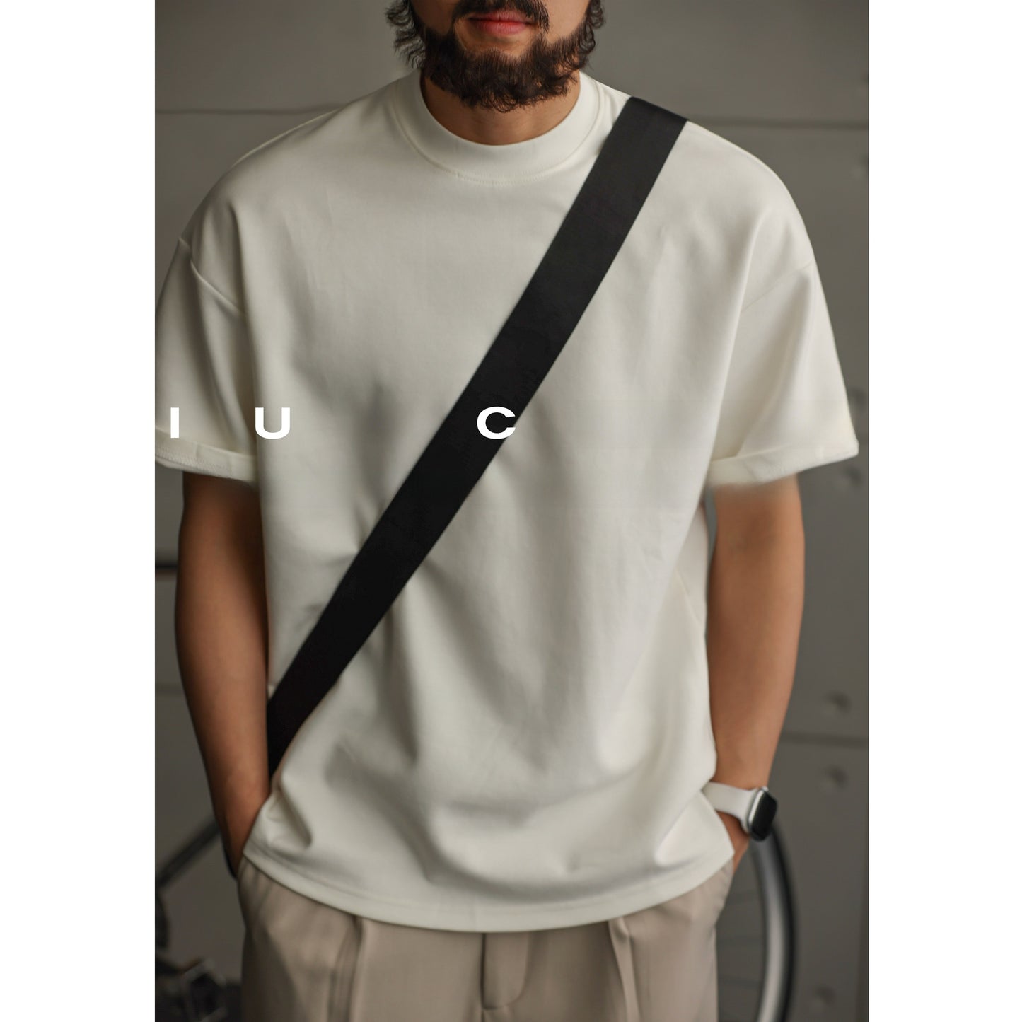 T-shirt en mélange de coton lourd avec col mi-haut