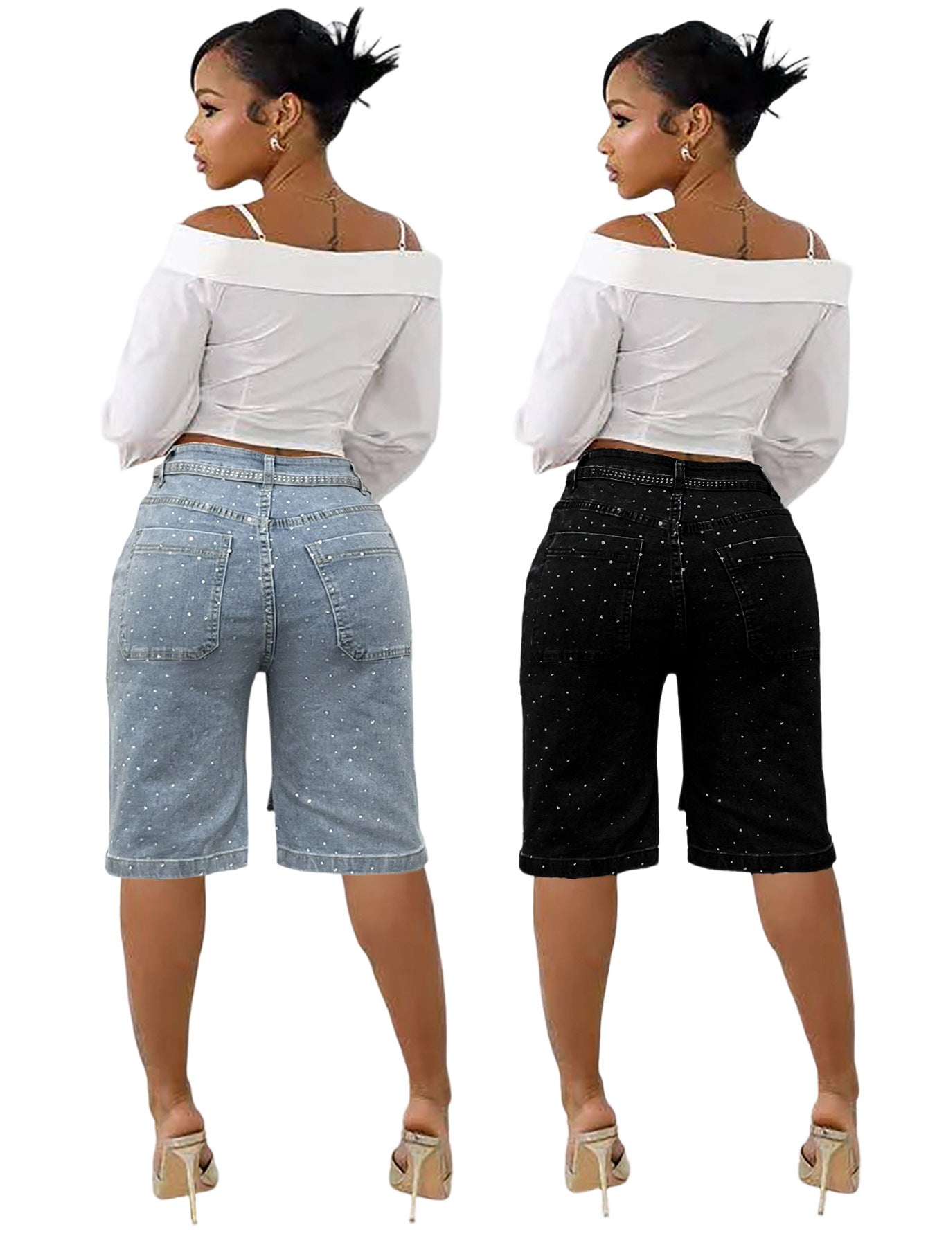 Pantalon en jean ample pour femmes avec strass