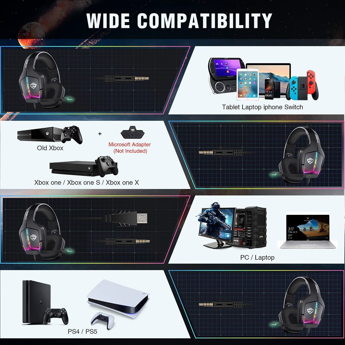 Casque de jeu filaire RGB
