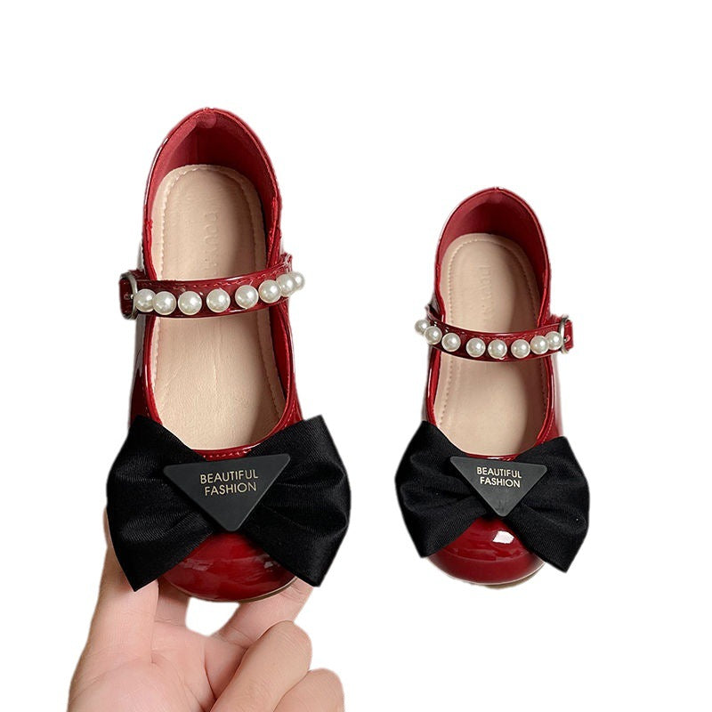 Ballerines à nœud et perles pour filles