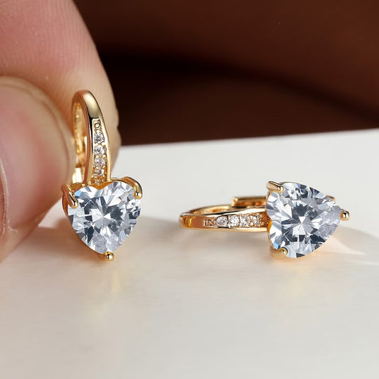 Boucles d'oreilles pour femme en cuivre ornées de zircons en forme de cœur