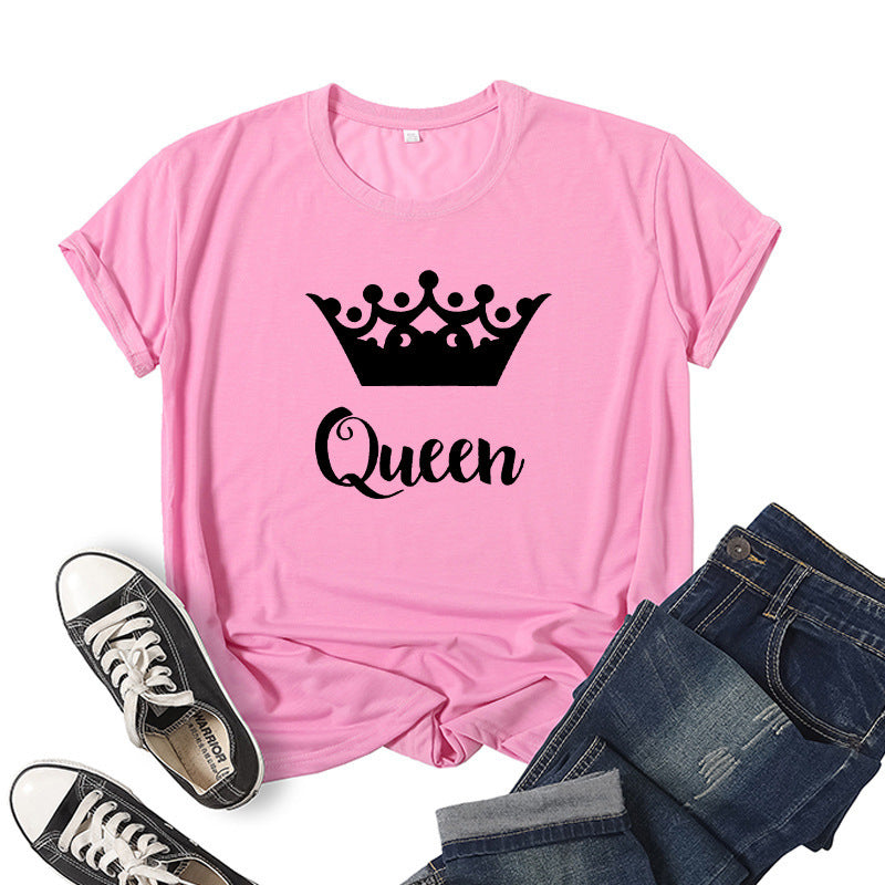 T-shirt en coton imprimé Roi Reine Couronne