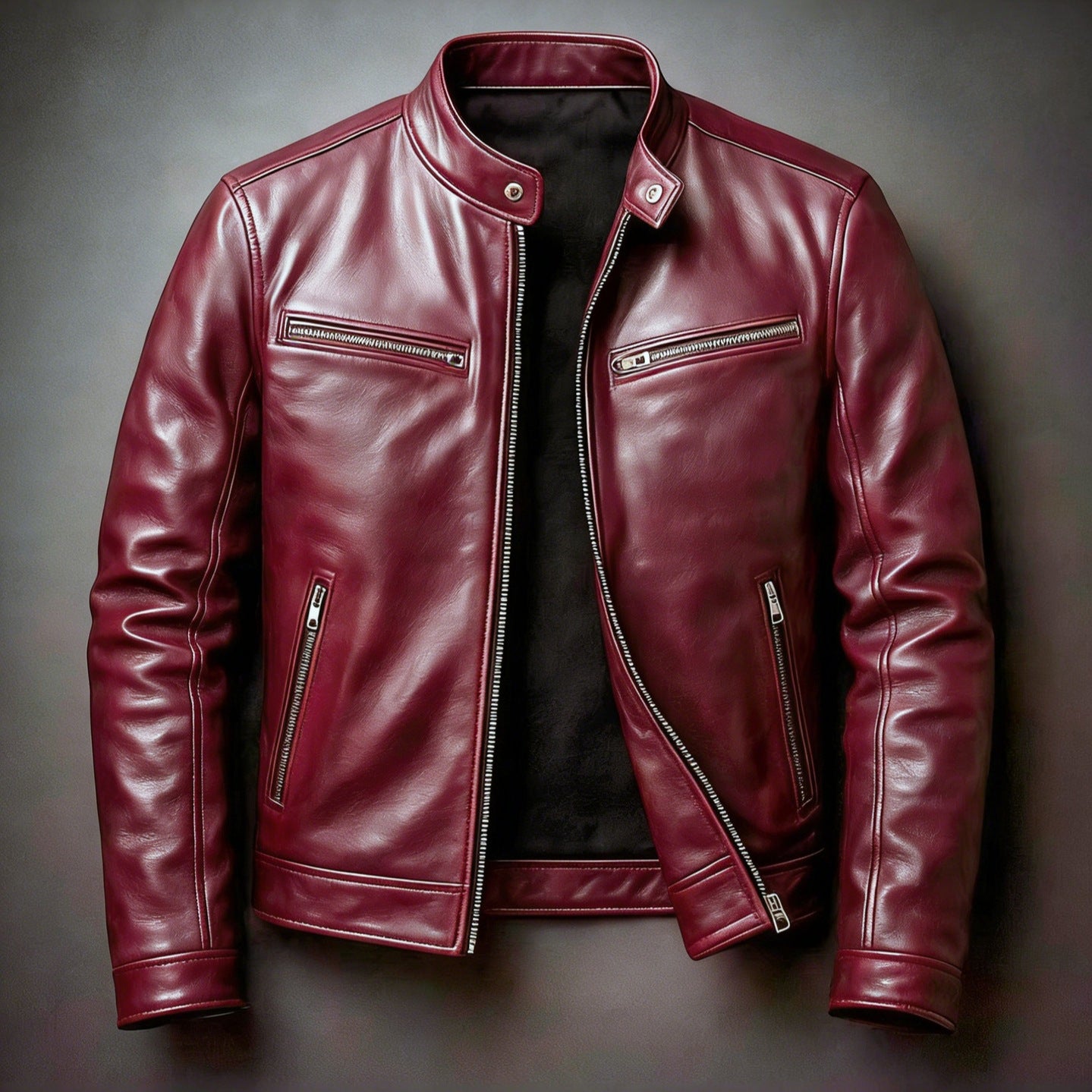 Veste Homme en Cuir PU à Col Montant