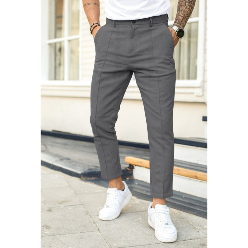 Pantalon décontracté uni à double pli pour homme