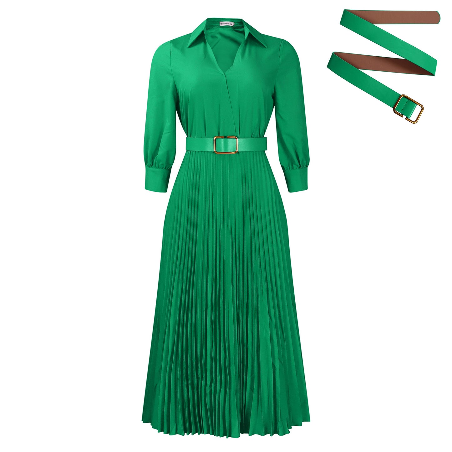Habit :Robe plissée à col en V pour femmes