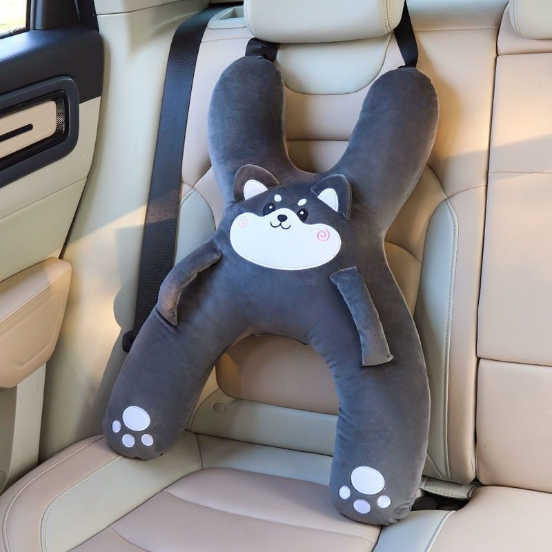 Oreiller de voiture pour enfants, aide au sommeil à l'arrière, soutien lombaire et appui-tête, anti-douleurs cervicales, oreiller de sommeil mignon à motifs de dessins animés