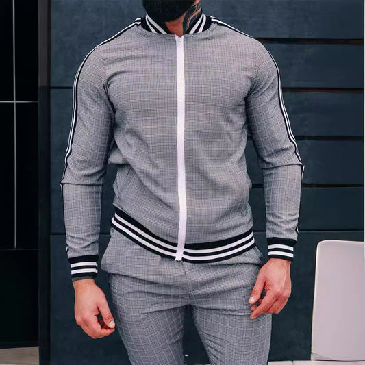 Ensemble veste et pantalon à carreaux pour homme, style sport décontracté