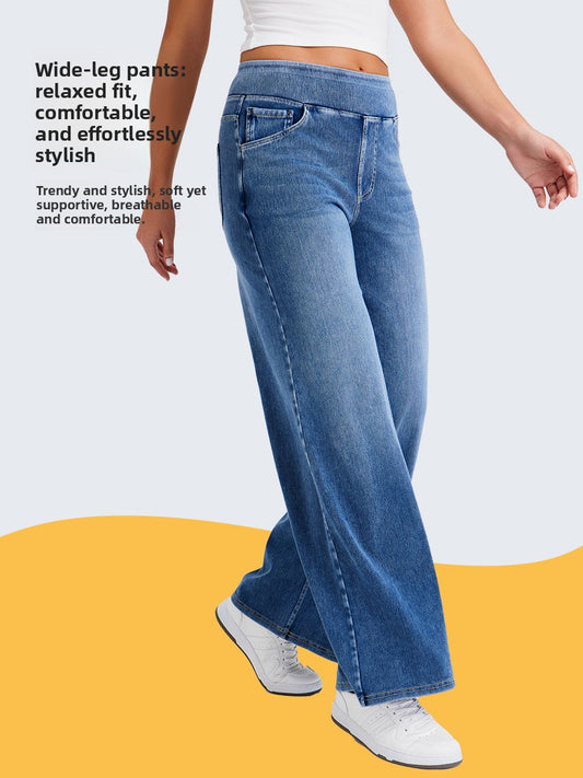 Pantalon en denim large à taille haute pour femme
